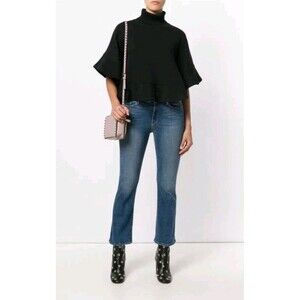 NWOT See By Chloe Poncho Sweatshirt Black Size M Ruffle Hem Turtleneck Terry
